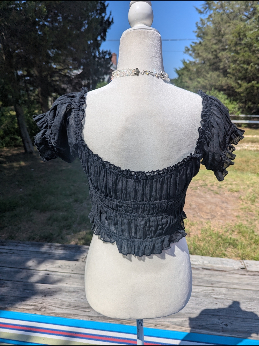 Free People Black Smocked Puff-Sleeve Crop Top - Picture 6 of 11